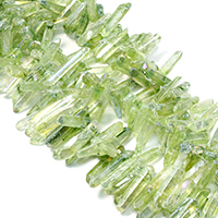 Natürlicher Quarz Perle, facettierte, grasgrün, 18-35x5-8x5-9mm, Bohrung:ca. 1mm, ca. 56PCs/Strang, verkauft per ca. 16 ZollInch Strang