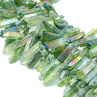 Quartz Beads, faceted, grass green, 20-50x7-11x7-11mm, Hole:Approx 1mm, Approx 52PCs/Strand, Sold Per Approx 16 Inch Strand