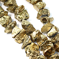 Natürliche Beschichtung Quarz Perlen, Natürlicher Quarz, antike Goldfarbe plattiert, 24-35x16-22x17-25mm, Bohrung:ca. 1.5mm, ca. 25PCs/Strang, verkauft per ca. 16 ZollInch Strang