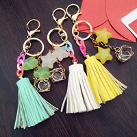 Bag Purse Charms Keyrings Keychains Zinc Alloy with PU Leather & Crystal & Plastic & Acrylic gold color plated nickel lead & cadmium free 95mm Sold By PC