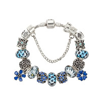 European Bracelet Zinc Alloy with brass chain & Lampwork Flower plated charm bracelet & snake chain & for woman & enamel & with rhinestone nickel lead & cadmium free Sold By Strand