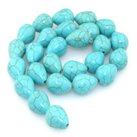 Synthetische Türkis Perle, Tropfen, blau, 8x12mm, Bohrung:ca. 1mm, ca. 45PCs/Strang, verkauft per ca. 15 ZollInch Strang