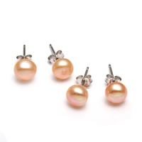 Freshwater Pearl Stud Earring, brass post pin, Button, more colors for choice, 6-7mm, Sold By Pair