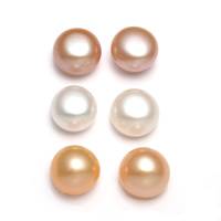Perlas cultivadas de agua dulce Pendiente Stud Componente, Redondo aplanado, natural, diverso tamaño para la opción & perforado medio, color mixto, Grado AAA, agujero:aproximado 0.8-1mm, Vendido por Bolsa