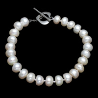Freshwater Cultured Pearl Bracelet, Freshwater Pearl, brass toggle clasp, Button, natural, more colors for choice, 7-8mm, Sold Per Approx 7 Inch Strand