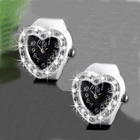 Zinc Alloy Finger Ring Watch with Glass Heart silver color plated stoving varnish & for woman & with rhinestone nickel lead & cadmium free 20mm US Ring Sold By PC
