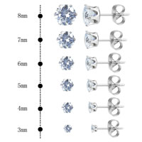 Cubic Zircon (CZ) Stud Earring 316 Stainless Steel with cubic zirconia & mixed original color 3-8mm Sold By Set