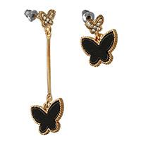 Asymmetric Earrings, Tibetan Style, with Resin, Butterfly, rose gold color plated, with rhinestone, 51mm, 15.5x13mm, 21mm, Sold By Pair