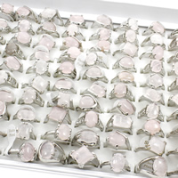 Bague Unisex, quartz rose, avec alliage de zinc, Placage de couleur platine, unisexe & mélangé, 20x26x14mm-22x28x13.5mm, Taille:5-9, 100PC/boîte, Vendu par boîte