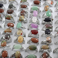 El anillo de dedo unisex, Piedras preciosas, con aleación de zinc, chapado en color de platina, unisexo & mixto, 21x26x12mm-23x27x13mm, tamaño:5-9, 100PCs/Caja, Vendido por Caja