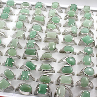 El anillo de dedo unisex, Aventurina verde, con aleación de zinc, chapado en color de platina, unisexo & mixto, 22x26x12mm-23x27x13mm, tamaño:5-9, 100PCs/Caja, Vendido por Caja