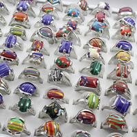 Unisex-Finger-Ring, Mosaik Türkis, mit Zinklegierung, Platinfarbe platiniert, gemischt, 22x28x12mm-24x28x14mm, Größe:5-9, 100PCs/Box, verkauft von Box