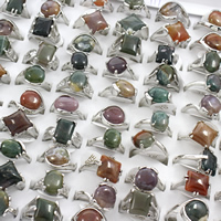 Bague Unisex, pierre gemme, avec alliage de zinc, Placage de couleur platine, unisexe & mélangé, 21x28x13mm-22x29x14mm, Taille:5-9, 100PC/boîte, Vendu par boîte