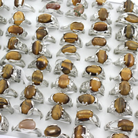 Unisex Finger Ring Tiger Eye with Zinc Alloy platinum color plated mixed - US Ring Sold By Box