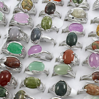 Унисекс палец кольцо, Полудрагоценный камень, с цинковый сплав, Платиновое покрытие платиновым цвет, Мужская & разнообразный, 20x27x17mm-23x27x13mm, размер:5-9, 100ПК/Box, продается Box