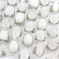 Unisex Finger Ring, Clear Quartz, with Tibetan Style, platinum color plated, mixed, 22x30x25mm-23x33x26mm, US Ring Size:5-9, 50PCs/Box, Sold By Box
