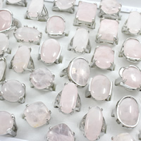 Unisex Finger Ring, Rose Quartz, with Tibetan Style, platinum color plated, mixed, 22x27x22mm-22x31x22mm, US Ring Size:5-9, 50PCs/Box, Sold By Box