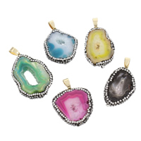 Ice Quartz Agate Pendant, with Tibetan Style bail & Rhinestone Clay Pave, gold color plated, druzy style, more colors for choice, 20x34x4-22x36x5mm, Hole:Approx 4x7mm, Sold By PC