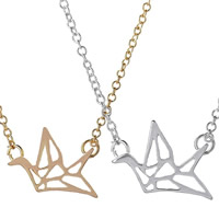 Brass Necklace Thousand Origami Cranes plated oval chain & for woman & hollow nickel lead & cadmium free 450mm Sold Per Approx 17.5 Inch Strand