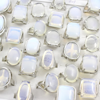 Unisex-Finger-Ring, Opal, mit Zinklegierung, Platinfarbe platiniert, gemischt, 22x25x28mm-22x32x24mm, Größe:5-9, 50PCs/Box, verkauft von Box
