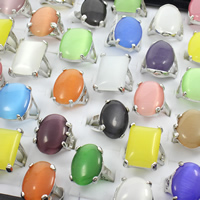 Unisex-Finger-Ring, Katzenauge, mit Zinklegierung, Platinfarbe platiniert, gemischt, 20x26x24mm-23x30x27mm, Größe:5-9, 50PCs/Box, verkauft von Box