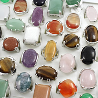 Унисекс палец кольцо, Полудрагоценный камень, с цинковый сплав, Платиновое покрытие платиновым цвет, Мужская & разнообразный, 22x29x23mm-24x27x29mm, размер:5-9, 50ПК/Box, продается Box
