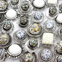 Unisex Finger Ring, Tibetan Style, with Abalone Shell & Resin, antique silver color plated, mixed, lead & cadmium free, 22x27x22mm-24x30x15mm, US Ring Size:5-9, 50PCs/Box, Sold By Box