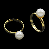 Iron Open Finger Ring, with ABS Plastic Pearl, gold color plated, adjustable & for woman, lead & cadmium free, 18x26x8mm, US Ring Size:4.5, 100PCs/Bag, Sold By Bag