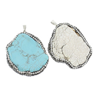 Natural Turquoise Pendant, with Tibetan Style bail & Rhinestone Clay Pave, platinum color plated, different materials for choice, 20x30x5mm-40x50x6mm, Hole:Approx 3x8mm, Sold By PC