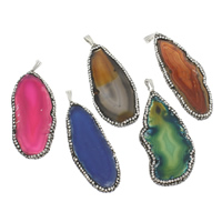 Lace Agate Pendants, with Tibetan Style bail & Rhinestone Clay Pave, platinum color plated, more colors for choice, 22x59x4-24x58x6mm, Hole:Approx 4x8mm, Sold By PC
