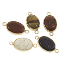 Gemstone Connector, with Tibetan Style, Flat Round, gold color plated, different materials for choice & 1/1 loop, 27x14x4mm, Hole:Approx 1.5mm, Sold By PC