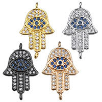 Evil Eye Connector Brass Evil Eye Hamsa plated Islamic jewelry & micro pave cubic zirconia & 1/1 loop nickel lead & cadmium free Approx 1mm Sold By Lot