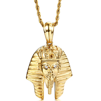 Jóias Pingentes de aço inoxidável, Faraó egípcio, cromado de cor dourada, para o homem & com strass, 40x70mm, Buraco:Aprox 3x5mm, vendido por PC