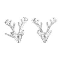 Brass Stud Earring Deer silver color plated for woman nickel lead & cadmium free 10.8mm Sold By Pair