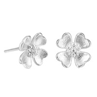 Brass Stud Earring, Flower, silver color plated, for woman, nickel, lead & cadmium free, 8.8x9mm, Sold By Pair