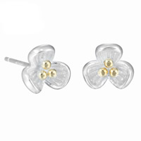 Brass Stud Earring Flower silver color plated for woman & two tone nickel lead & cadmium free 7.5mm Sold By Pair