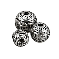 3 Holes Guru Beads Zinc Alloy Round antique silver color plated om mani padme hum nickel lead & cadmium free Sold By Lot