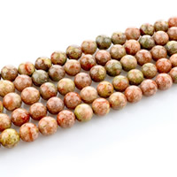 Unakit Perlen, Unakite, rund, natürlich, verschiedene Größen vorhanden, Bohrung:ca. 1mm, verkauft per ca. 15 ZollInch Strang
