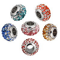 Rhinestone European Beads Clay Pave Rondelle stainless steel single core without troll & with rhinestone Approx 5mm Sold By Lot