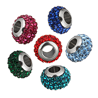 Strasszos Beads European stílus, Clay Pave, Rondelle, rozsdamentes acél egymagos nélkül troll, több színt a választás, 11.50x8x11.50mm, Lyuk:Kb 5mm, 10PC-k/Lot, Által értékesített Lot