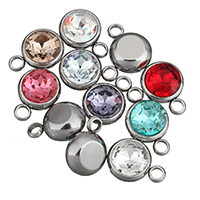 Stainless Steel Pendants, Flat Round, with rhinestone, more colors for choice, 10x14x6.50mm, Hole:Approx 2mm, 10PCs/Lot, Sold By Lot