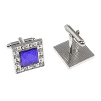 Cufflinks, Tibetan Style, Square, platinum color plated, with cubic zirconia, lead & cadmium free, 18x18mm, Sold By Pair