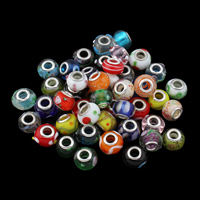 Lampwork European Beads, handmade, brass double core without troll & mixed, 13x9-18x9mm, Hole:Approx 5mm, 20PCs/Bag, Sold By Bag