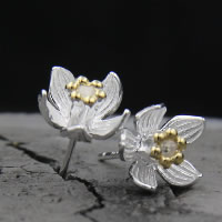925 Sterling Sølv Stud Earring, Flower, forgyldt, for kvinde, 9mm, Solgt af par