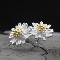 925 Sterling Silver Stud Earring Flower plated for woman 8mm Sold By Pair