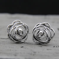 Thailand Sterling Silver Stud Earring Flower for woman & hollow 11mm Sold By Pair