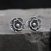 Thailand Sterling Silver Stud Earring Rose for woman 14mm Sold By Pair