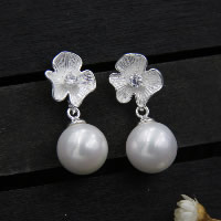Freshwater Pearl Earrings 925 Sterling Silver with Freshwater Pearl Flower natural for woman & with cubic zirconia 10.50mm Sold By Pair
