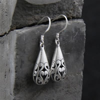 Thailand Sterling Silver Jewelry Earring Teardrop for woman & hollow Sold By Pair
