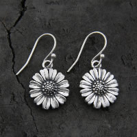Thailand Sterling Silver Drop Earring Sunflower for woman 14mm Sold By Pair
